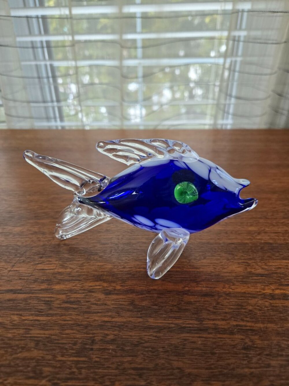 VTG Blue White Hand Blown Art Glass Koi Fish Figurine 6.25"